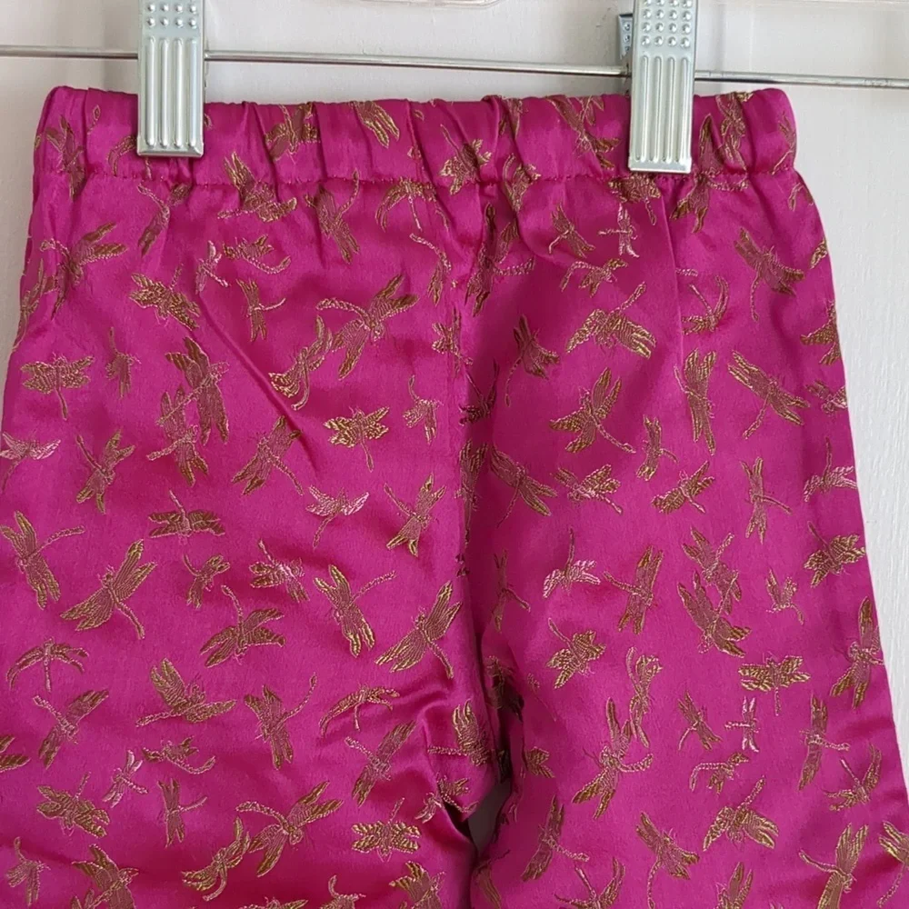 18M Mimi & Maggie Pink Red Gold Pants Shiny Dragonfly Drawstring Bottoms